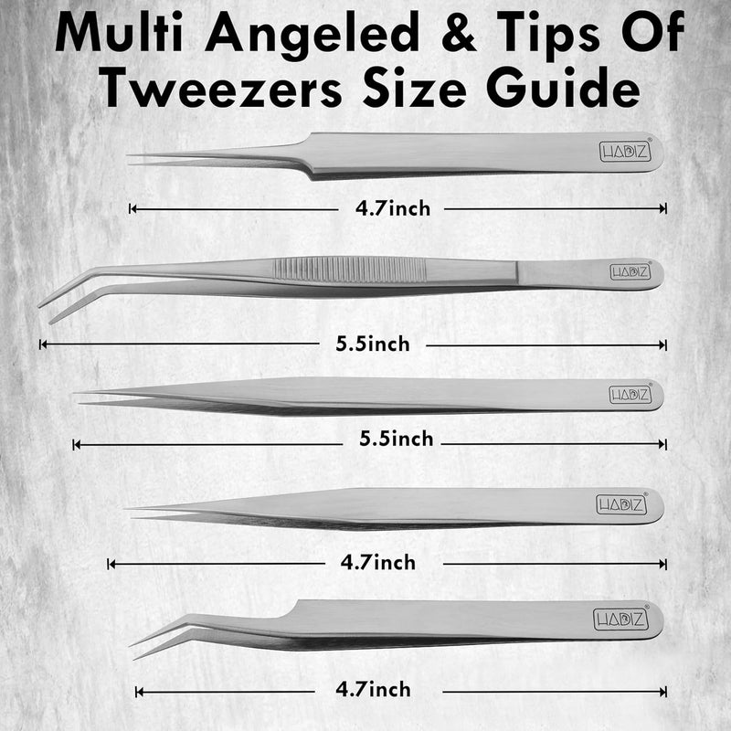 HADIZ 5 PCS Precision Tweezers set Upgraded Anti-Static Stainless Steel Heat Resistant, Curved, Jewelry, Electronics, Craft, Soldering, Experimental Work (5) - Image 2